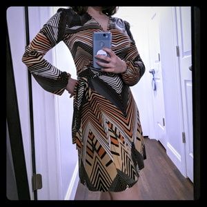 Tart long sleeve retro print wrap dress, XS